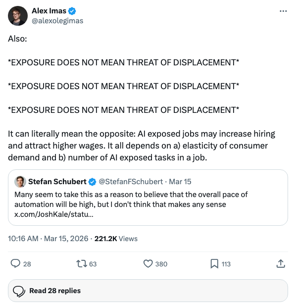 Alex Imas on why exposure does not imply displacement