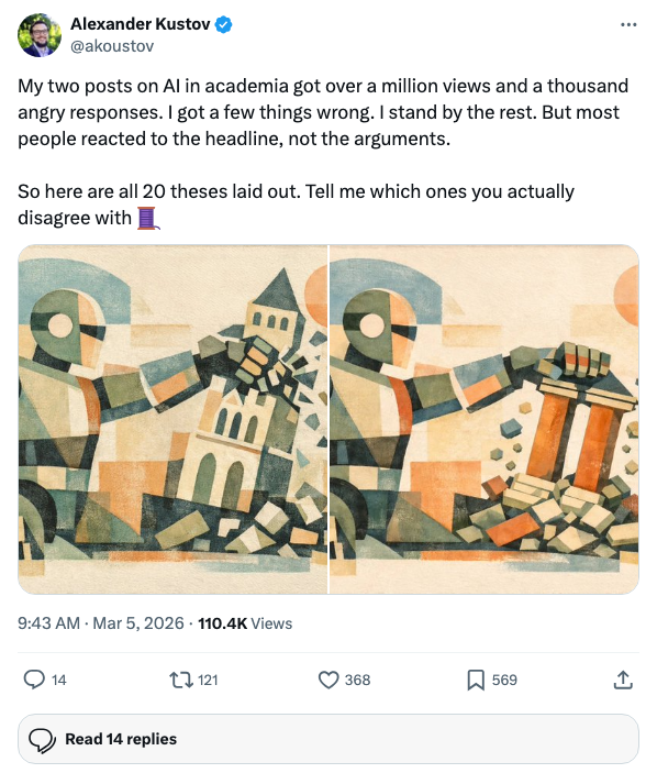 Alexander Kustov's thread on AI in academia