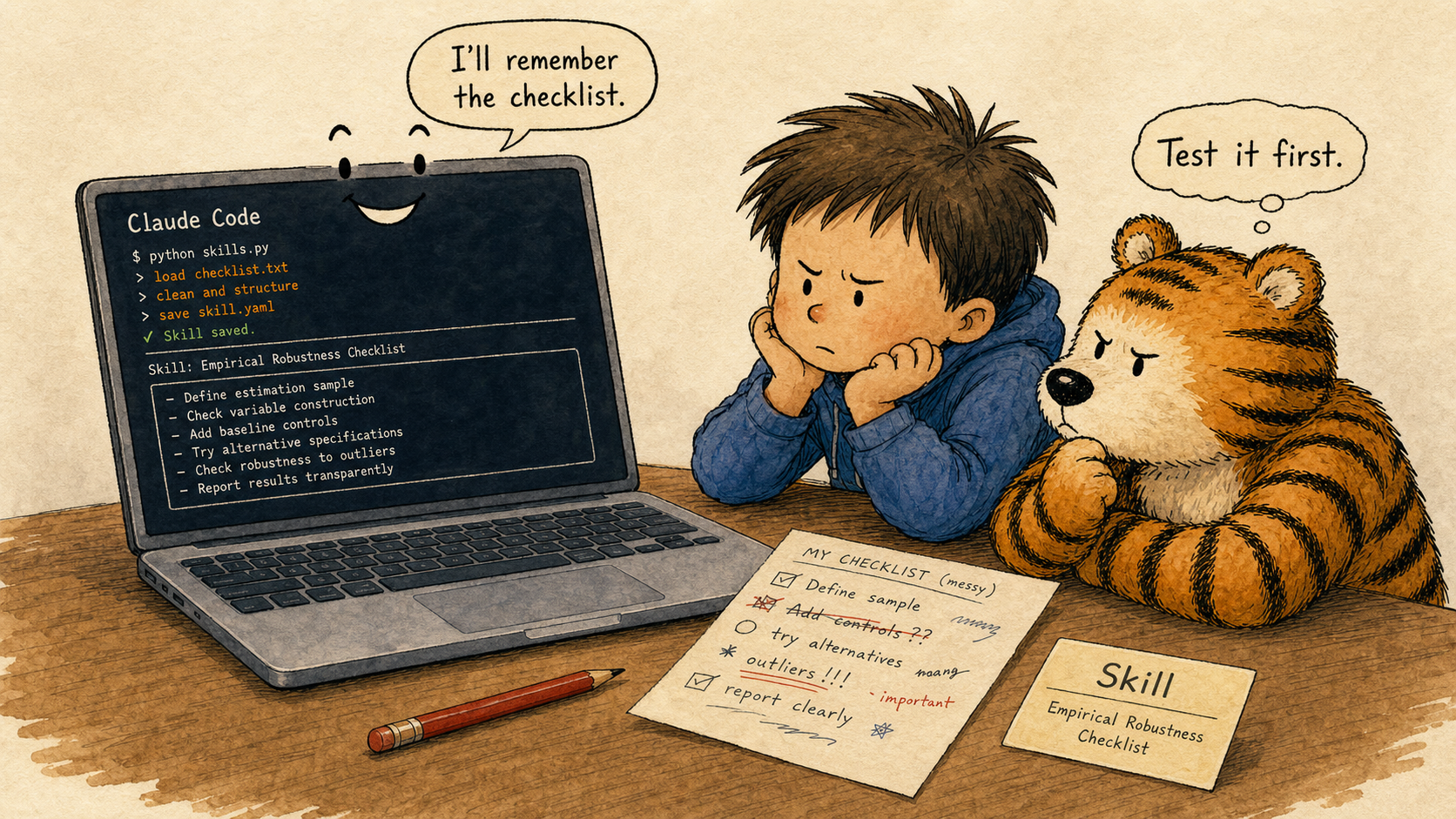 A Claude Code session turns a manual verification checklist into a reusable skill.
