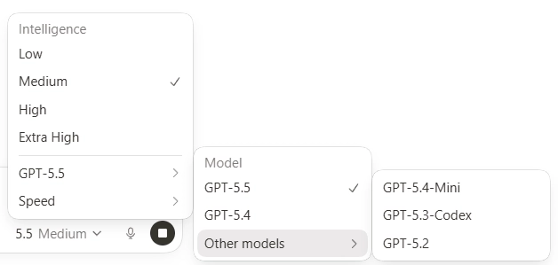 Codex model picker without GPT Pro